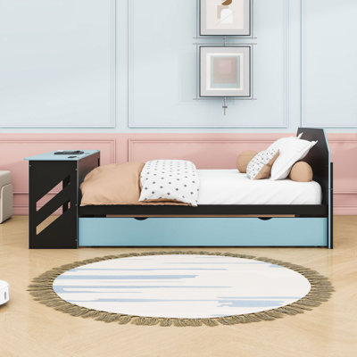 Lit de jour double avec lit gigogne simple et bureau USB