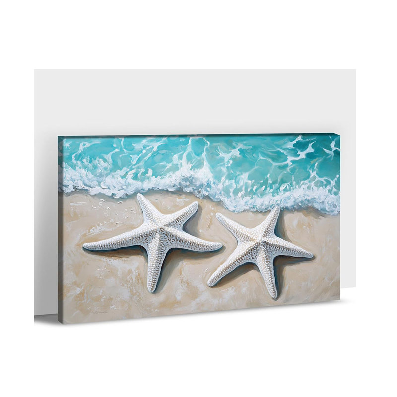 Starfish Coastal Wall Art, Blue Beach Wall Art for Beachy Wall Decor, Ocean Painting Canvas Print Wrapped Framed Ready to Hang 12×16 inches