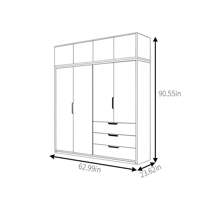 Garde-robe moderne, simple et classique, H 90,55 po x l 62,99 po x P 23,62 po