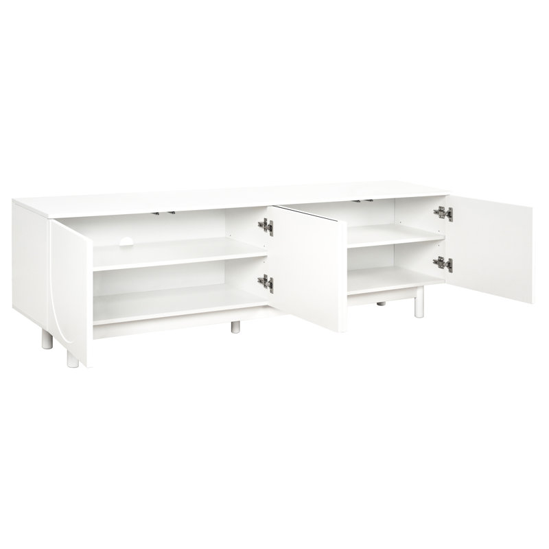 Meuble audio-vidéo 78 po avec armoires arquées: blanc, pieds en bois massif, tablettes réglables, armoire moderne pour téléviseur: armoires, pièce polyvalente