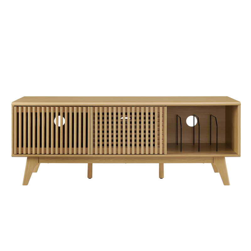 Oak 59" TV Stand with Slatted Sliding Doors
