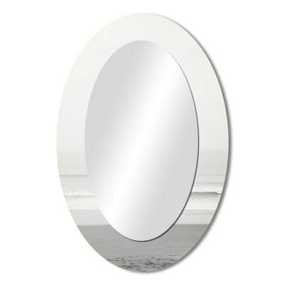 Black And White Minimalism Beach Photo V - Gray Oval Wall Mirror Decor