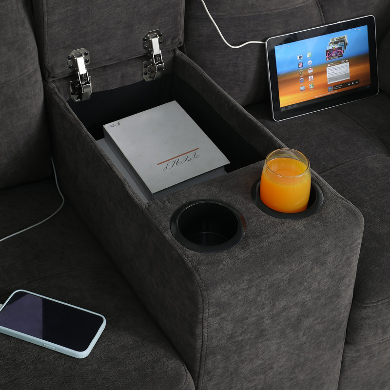 Canapé modulaire rembourré 8 pièces avec ports USB et repose-pieds avec rangement Chesham, Mélange de polyester gris foncé