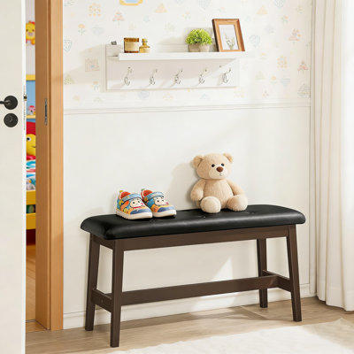 Banc de salle à manger en bambou avec siège rembourré en similicuir, banc d'entrée robuste pour la cuisine, le salon, le couloir ou la chambre à coucher
