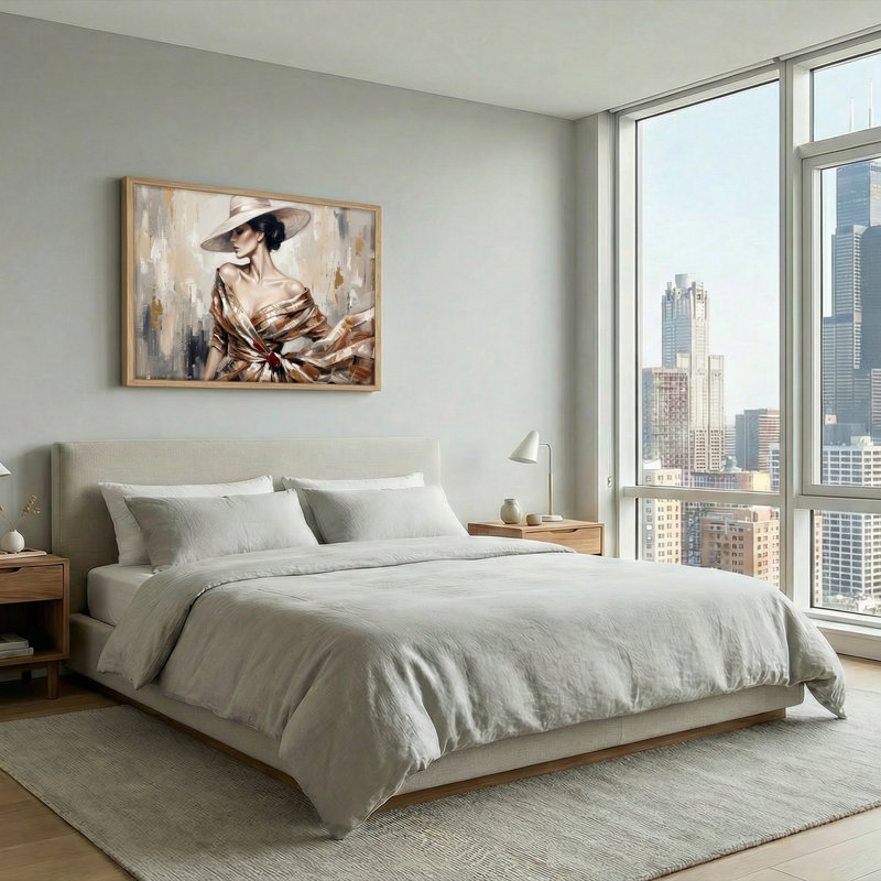 Ensemble de 1 tableau sur toile représentant une femme élégante, H 18 po x l 24 po, Naturel