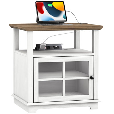 Katishia Manufactured 22.4" Tall Wood Nightstand with Storage and Built-in Outlets by Red Barrel Studio