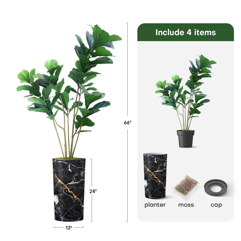 Faux arbre artificiel en ficus Lyrata, Gris foncé granite