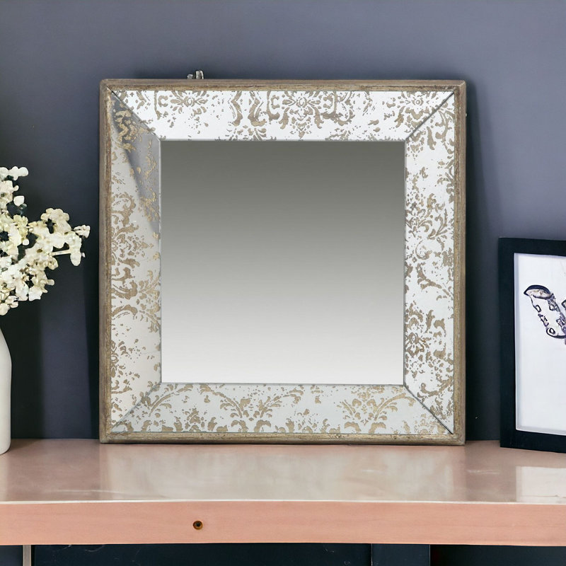 Silver Glass Framed Accent Mirror, 15.5" x 15.5" Duplicate, Square