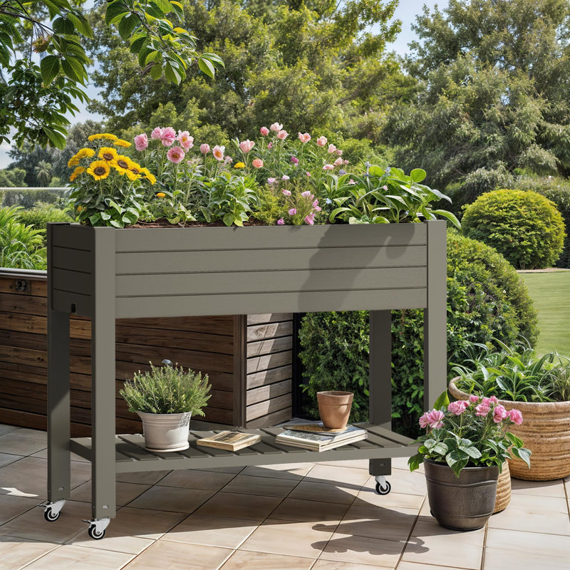 Dhananjay Elevated Raised Garden Bed with Wheels and Storage Shelf