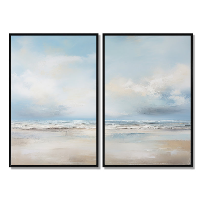Coastal Beach Minimal Scenery V - Coastal Coastal Ocean, art mural, H 36 po x l 48 po, Impression encadrée flottante, Noir