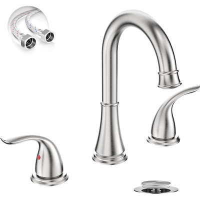 8 Inch 3 Hole Brushed Nickel Widespread Bathroom Faucet,2 Handle Modern Bathroom Sink Faucet With Pop-Up Drain And Water Supply Lines