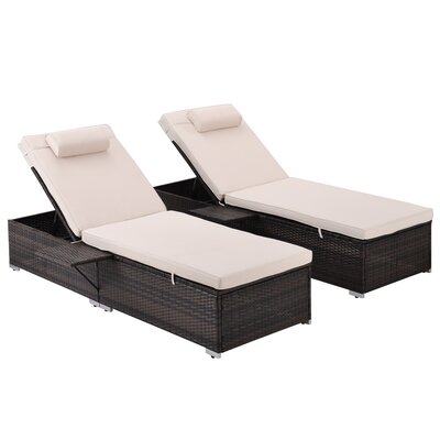 Outdoor Wicker Chaise Lounge - 2 Piece Patio Brown Rattan Reclining Chair Furniture Set Beach Pool Adjustable Backrest Recliners With Side Table And C -  Latitude Run®, 86AE7A6260104E00915E0A088C0851C6