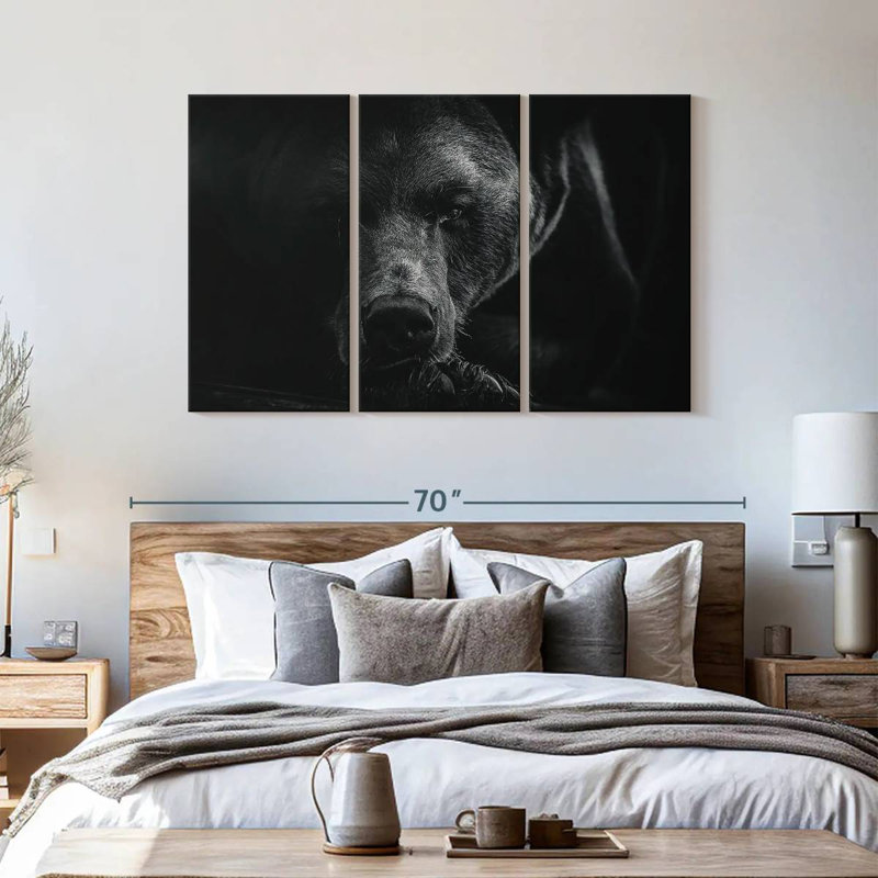 Ours brun monochrome sur toile 3 pièces, H 36 po x l 57 po x P 1,25 po