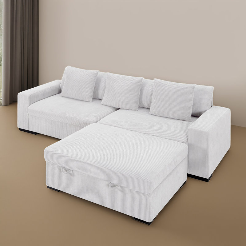 Canapé-lit modulaire 3 pièces pour salon, Velours côtelé beige