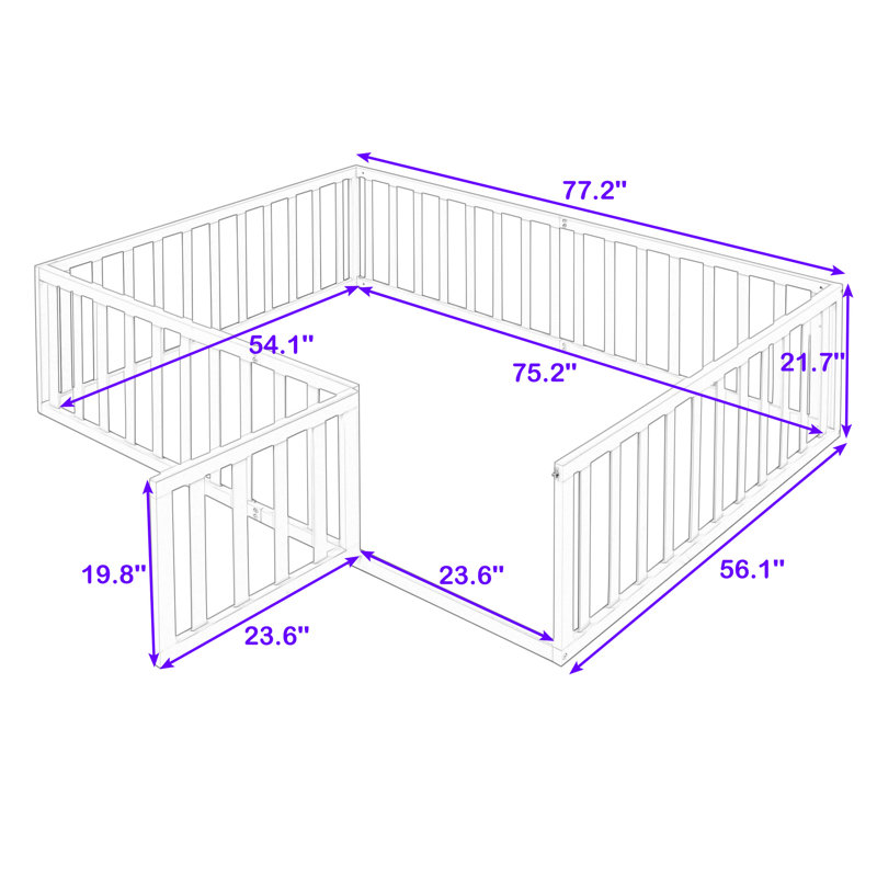 Gurdas Wood Daybed Frame with Fence and Door, Full, White