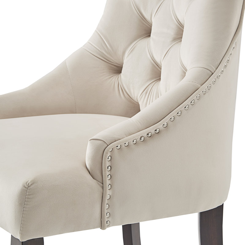 Dukinfield Upholstered Side Chair, Beige Velvet, Espresso
