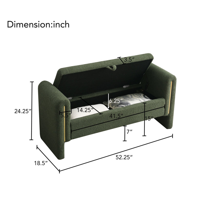 Banc de bout avec accoudoirs et rangement Modern Teddy Bed, Vert olive
