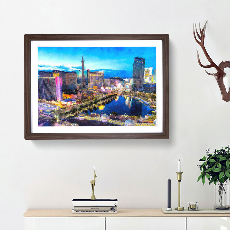 The Las Vegas Strip - Picture Frame Painting Print, 33cm H x 45cm W x 2cm D, Walnut Framed