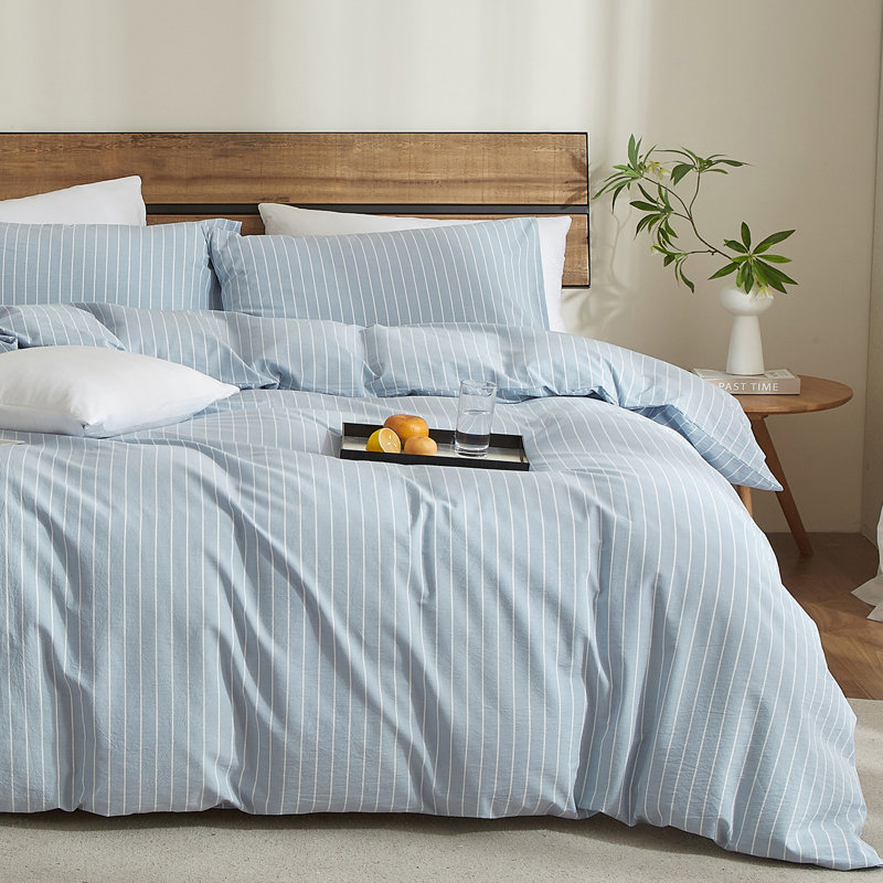 Ensemble de housse de couette XINMIANFANG, Housse de couette double + 2 taies d'oreiller stan, Bleu / blanc