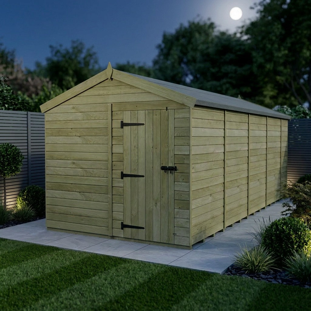 Total Sheds 8ft x 19ft Apex Garden Shed - Single Door - No Windows - Pressure Treated Timber - UK Manufactured