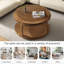 Table basse ronde avec plateau épaissi à deux niveaux, pieds robustes et motif perlé-1643753037