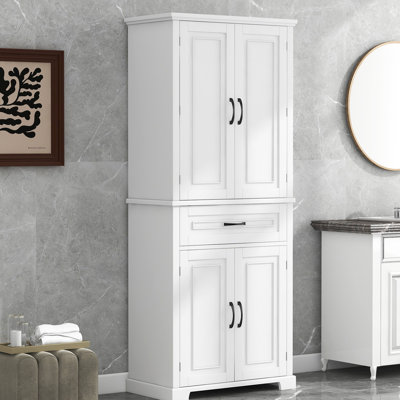 Armoire de rangement de salle de bain blanche avec construction pour espace robuste et tiroir