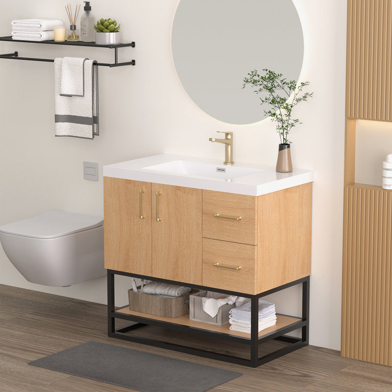 Meuble-lavabo mural 36 po avec lavabo en résine intégré et tablette ouverte