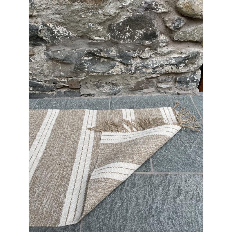 Scalf Striped Cotton Hand Woven Area Rug, Rectangle 70 x 130cm