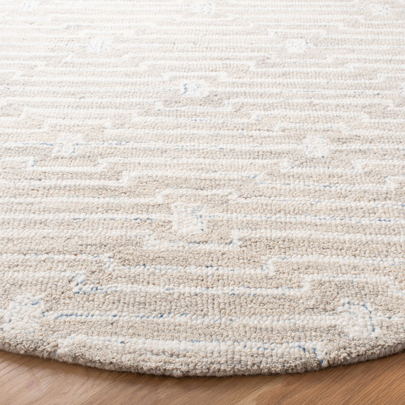 Tapis en laine / coton touffeté à la main gris clair / ivoire Damaa, Rond 5 pi