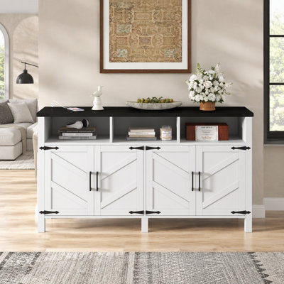 59'' Modern 4-Door Sideboard Buffet With Power Outlets & Usb Ports, Adjustable Shelves And Half-Open Storage Cabinet, Metal Accents & Aluminum Handles For Living Room, Dining Room, Entryway