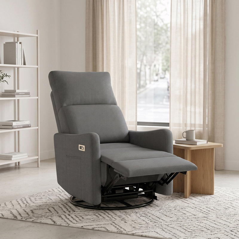Fauteuil inclinable pivotant électrique rembourré avec fauteuil oscillant, Velours gris foncé