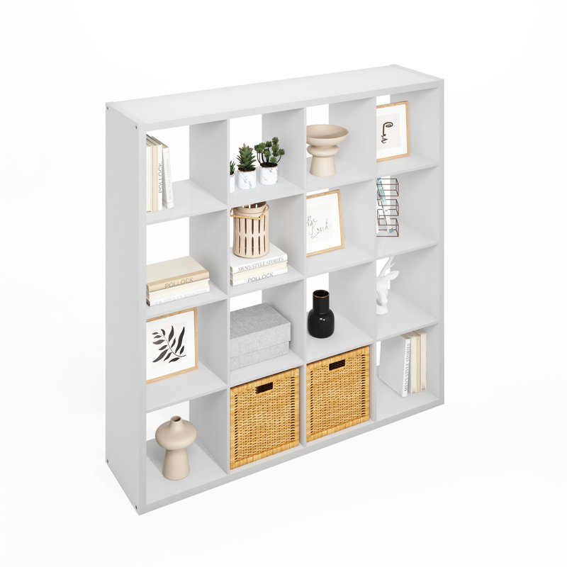 Organisateur de rangement à cube ouvert Latitude Run® Sisler, tablette debout, 16 cubes, blanc, Blanc