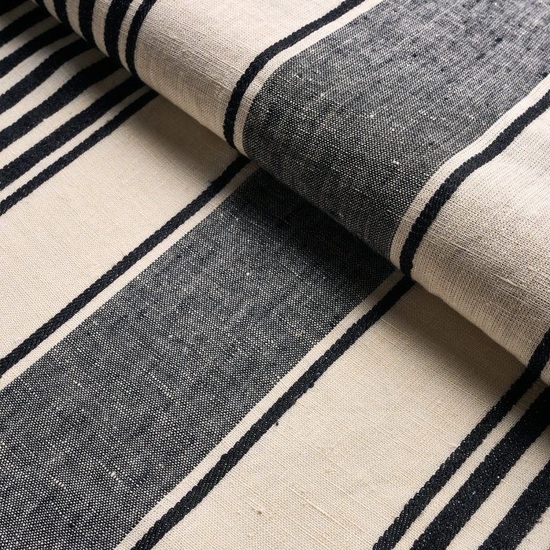 Summerville Linen Stripe Fabric, Black