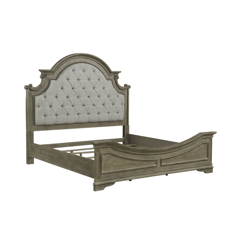 Ensemble de chambre à coucher grand lit, commode et miroir, table de chevet Colchester, Brun, Queen