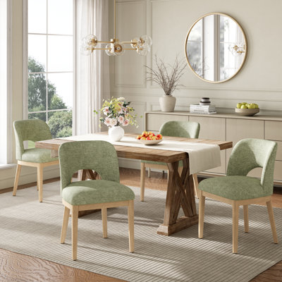 Elegant Upholstered Dining Chair with Curved Hollow Backrest & Solid Wood Legs
