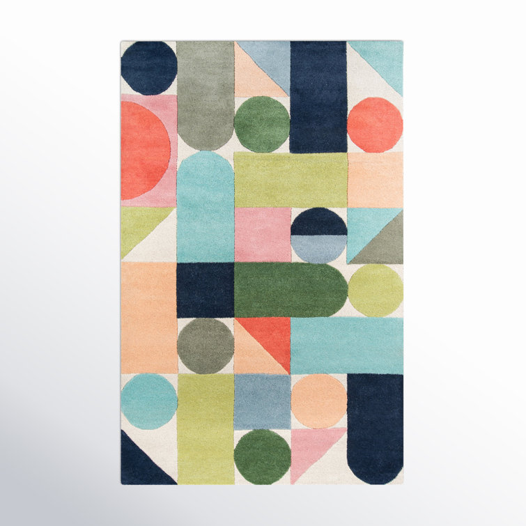 Glory Geometric Handmade Tufted Wool Blue/Green/Light Orange Area Rug