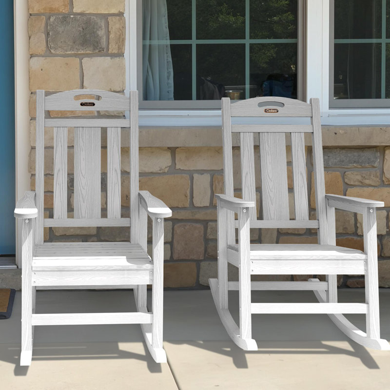 Ensemble de 2 chaises berçantes d'extérieur en PEHD d'extérieur résistantes aux intempéries, Blanc
