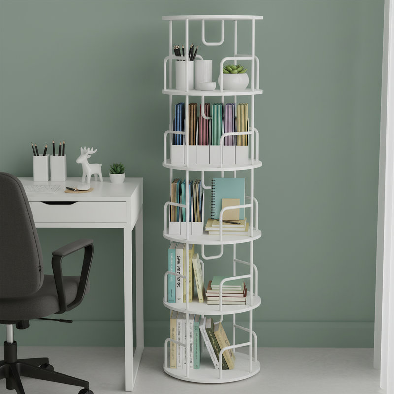 5-tier 360-degree Rotating Bookcase Tower, White