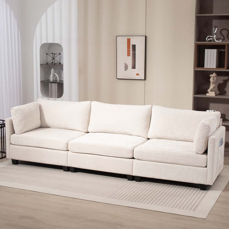 Canapé 3 places en tissu chenille profond, Beige