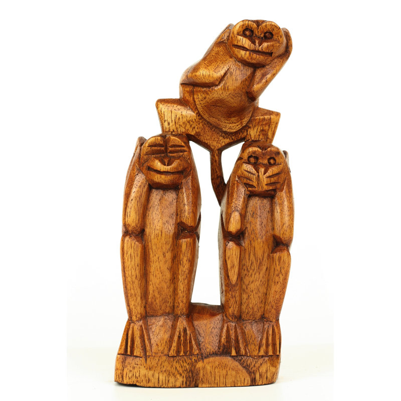 Hibah en bois sculpté à la main 3 singes debout voir, entendre, parler aucun mal Figurines Art fait à la main Sculpture rustique Home Decor Accent