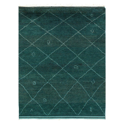 Canvello Green Color Hand Knotted Moroccan - 4'8'' X 5'11''