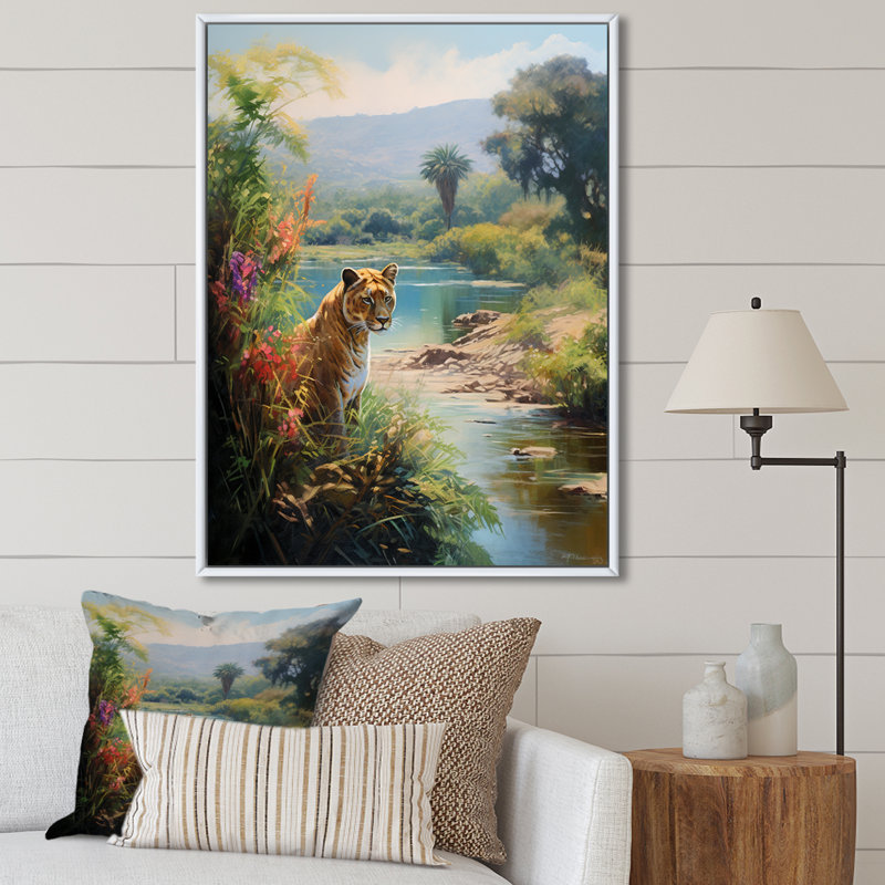 Green Panther Impressionist Retreat sur toile, Cadre flottant blanc, H 32 po x l 24 po x P 1 po