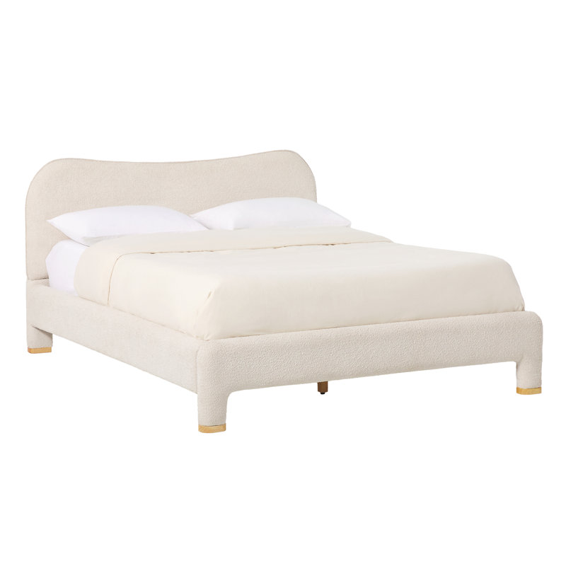 Sitarski Modern Curved Upholstered Bed, Ivory, King