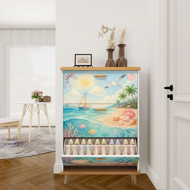 Armoire de rangement pour chaussures avec 3 tiroirs rabattables pour organisateur de rangement de chaussures de style pastel