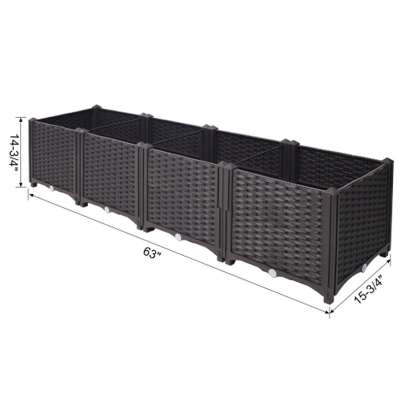 Deep Raised Plastic Planter Box with Self-Watering Feature, 14.7" H x 63" W x 15.7" D