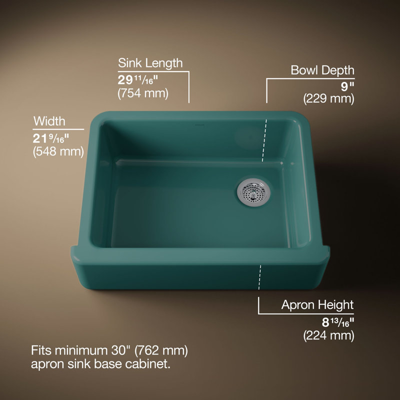 Whitehaven® 29.69" L x 21.69" W Farmhouse Single Bowl Kitchen Sink, Teal