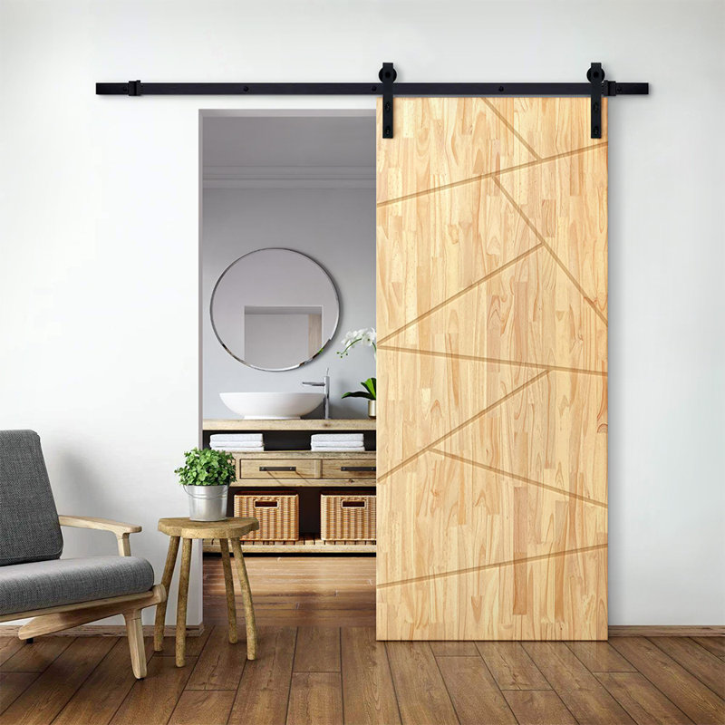 Porte de grange en bois massif lambrissé et métal, Sans finition, H 84 po x l 36 po