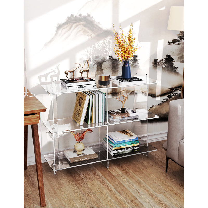 Veliz Acrylic Bookshelf, 3 tier Bookcase for Small Spaces, Acrylic Console Table