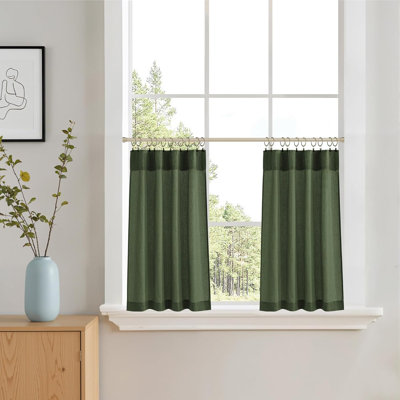  Kitchen Curtains for Small Windows 2 Tier Panels Back Tab Pocket Burlap Linen Sheer Cafe Curtain for Bathroom Cabinet,Farmhouse Window Covering
