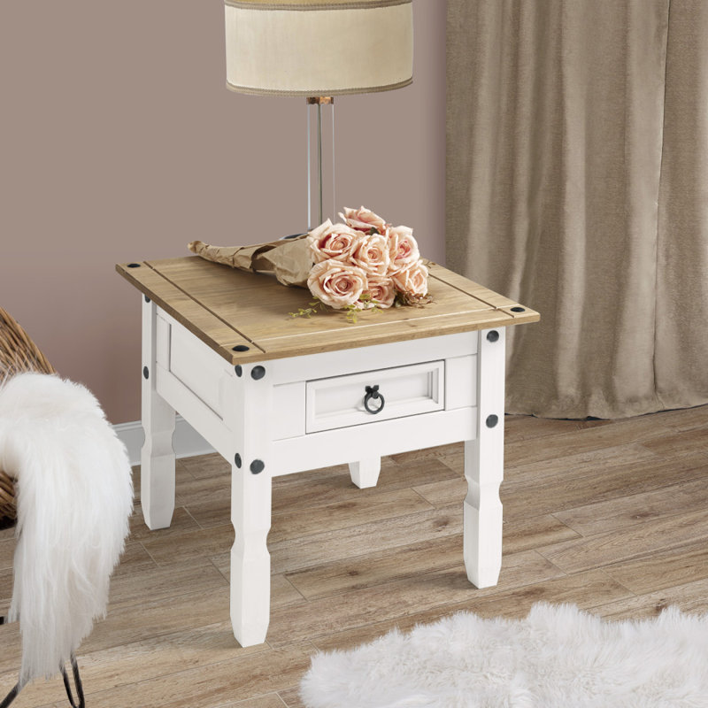 Aadhvik Solid Wood End Table with Storage, White Wash